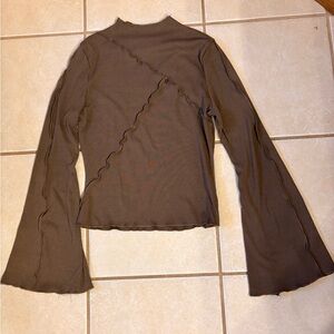 SHEIN Brown Long Sleeve Top with Flare